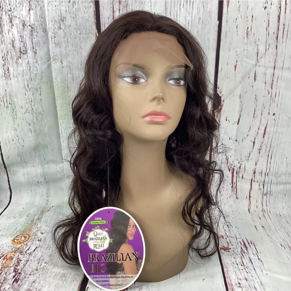 Q-Remi Natural Black Loose Body Lace Front Brazilian Wig Natural 100% Human Hair
